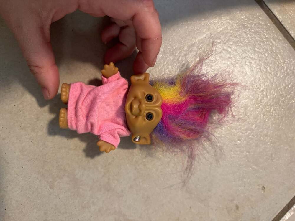 Vintage Bright of America Troll Doll with Multi-Colored Hair and Pink Outfit